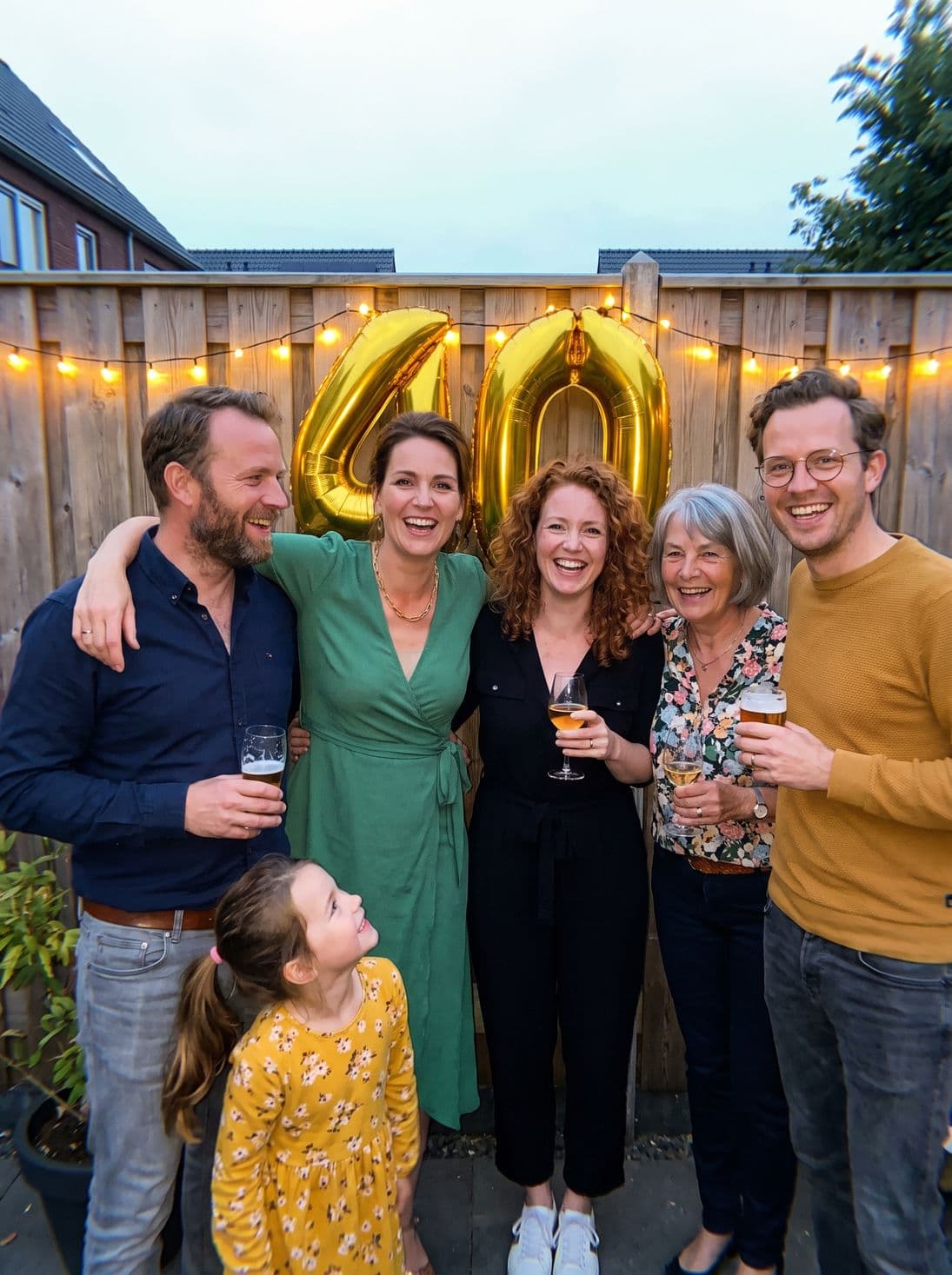 Group photo in front of the 40 balloons
