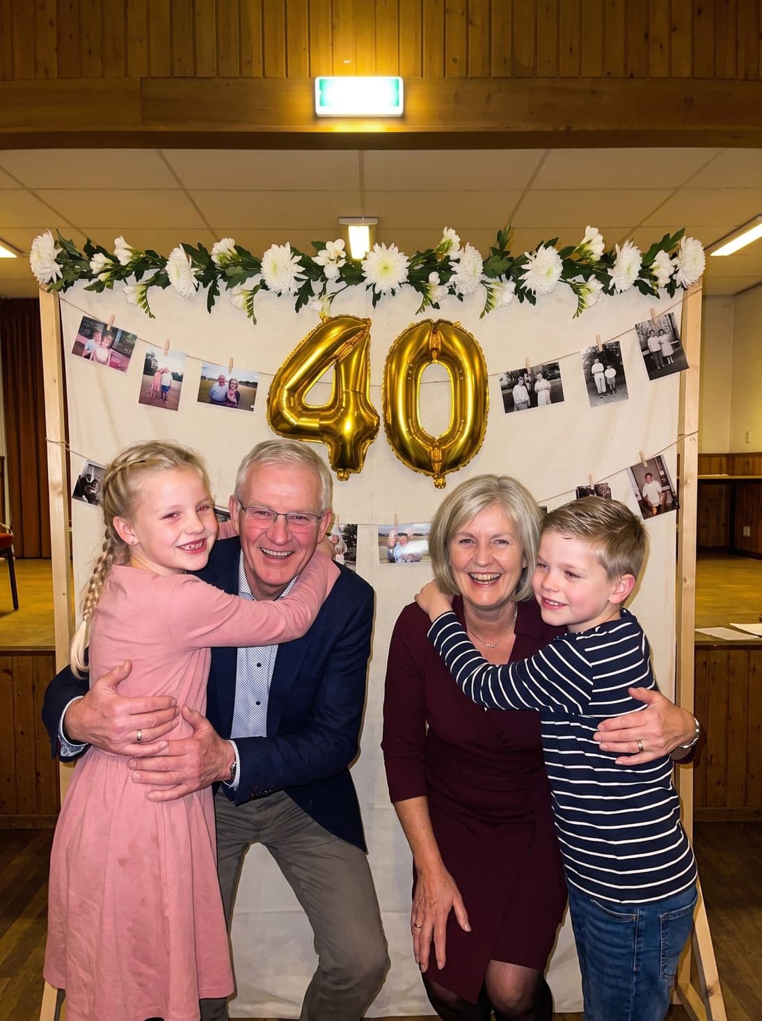 The grandchildren hug grandma and grandpa