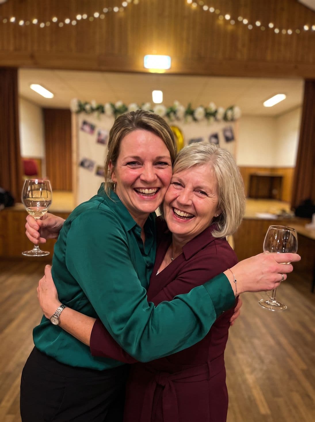 Mother and daughter embrace at the anniversary